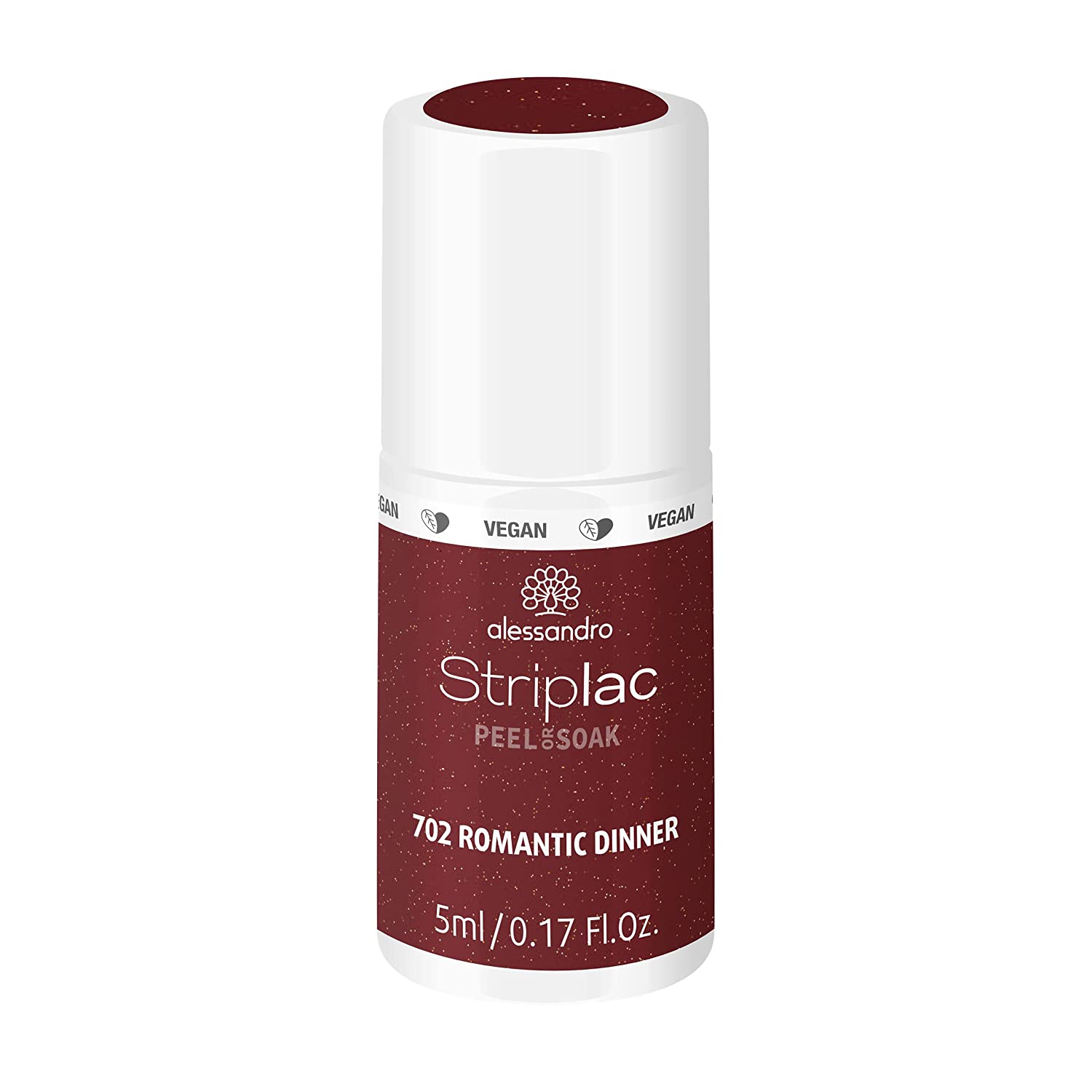 alessandro Striplac Peel or Soak BACI D\'AMORE- Romantic Dinner - Vegan LED Nail Polish in Strong Burgundy - For Perfect Nails in 15 Minutes, 5 ml, ‎romantic