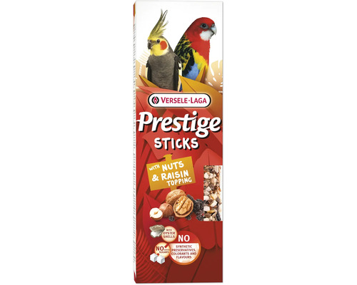 Bird snack VERSELE-LAGA Prestige Sticks for large parakeets with nuts & raisin topping + oyster shells 140 g, 2 pieces