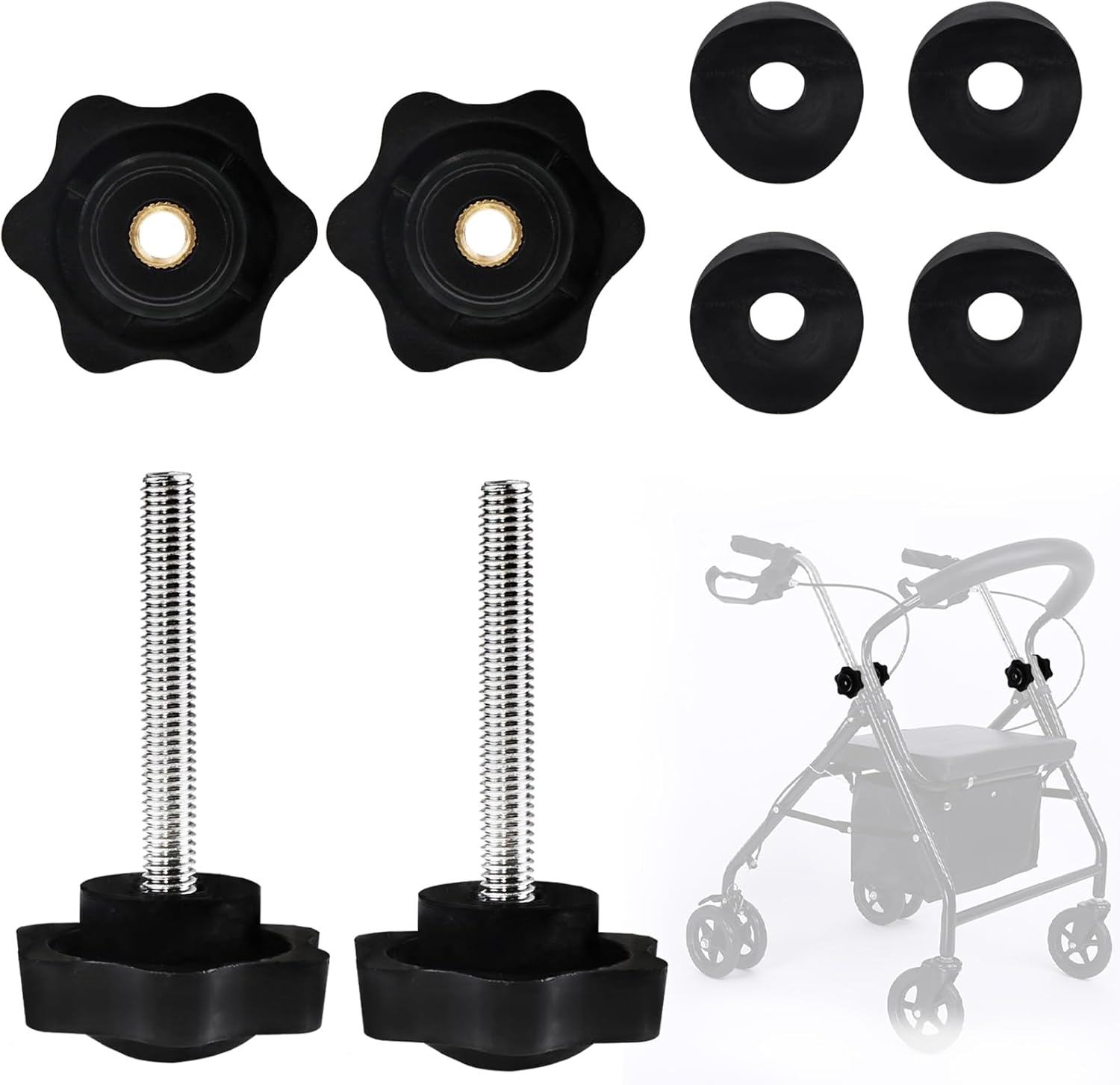 Cranviech Set of 2 Replacement Arm Adjustment Star Knobs for Rollators Walker Replacement Parts Adjustable Height Arm Track Bolt Set T Track Bolts