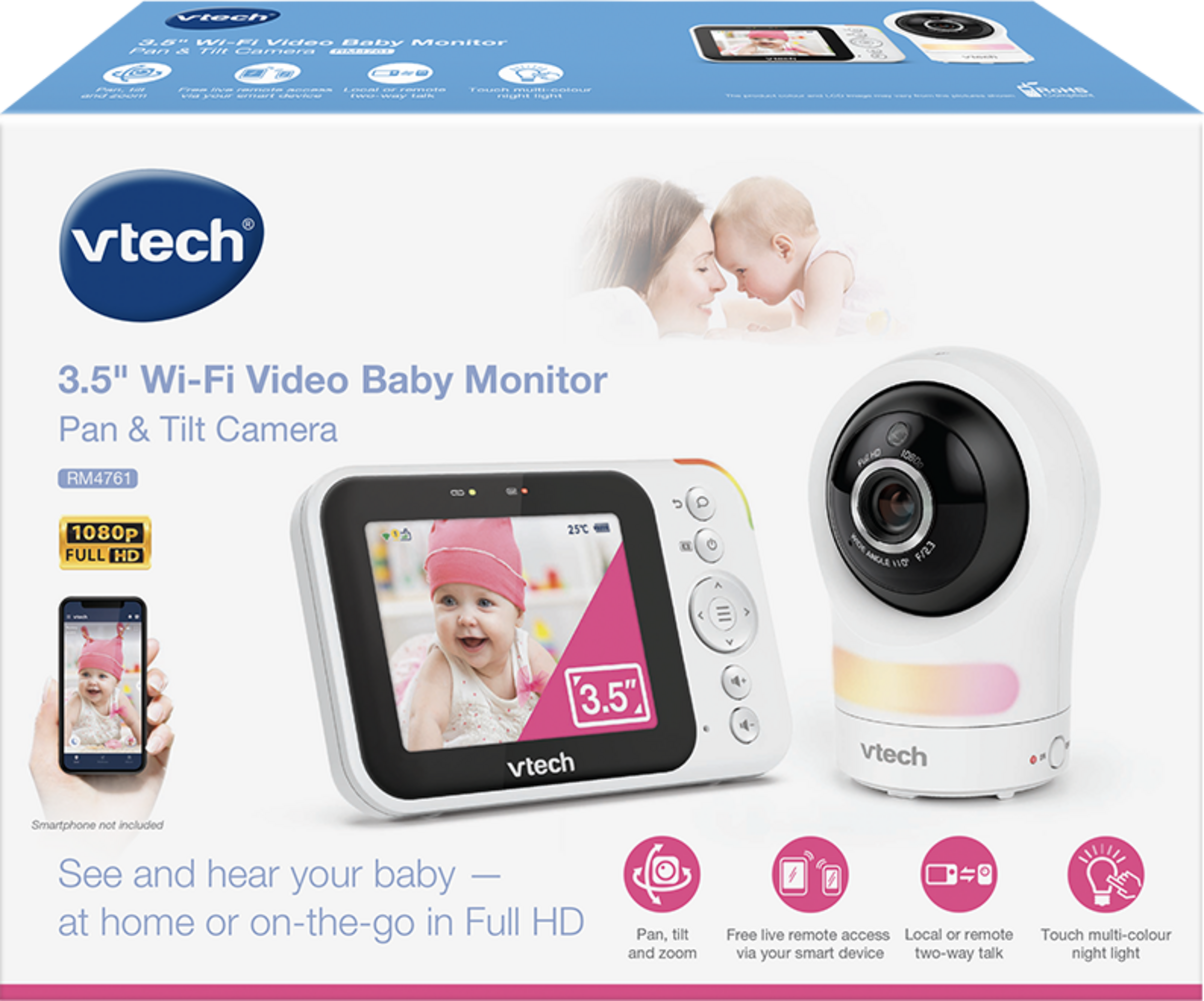 vtech Smart Video Baby Monitor with 3.5"/11.6 cm LCD Screen & Pan-Tilt-Zoom Camera