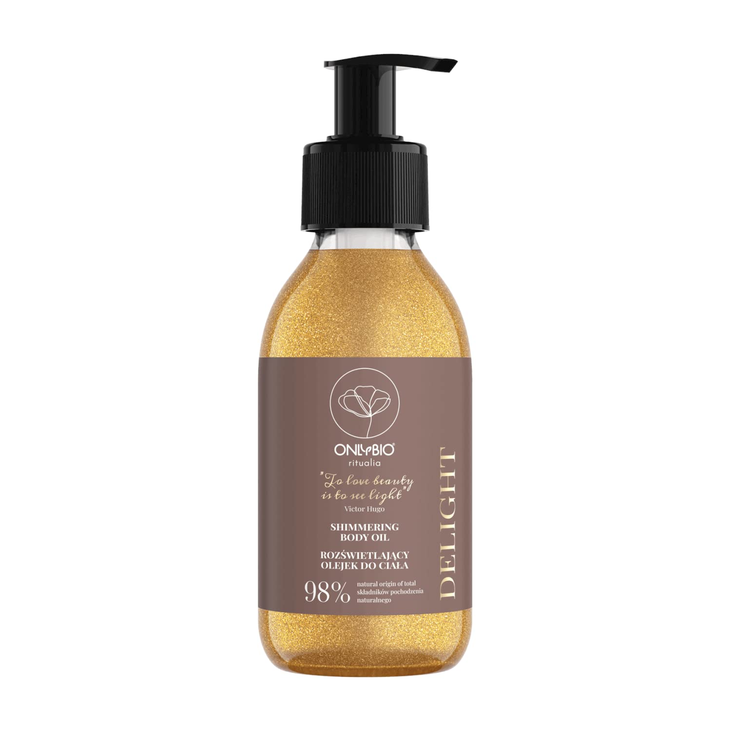 ONLYBIO Ritualia Delight Golden Illuminating Shimmering Body Oil Care Oil with Sweet Almond Macadamia Avocado Vitamin E Antioxidant - Vegan and Vegetable