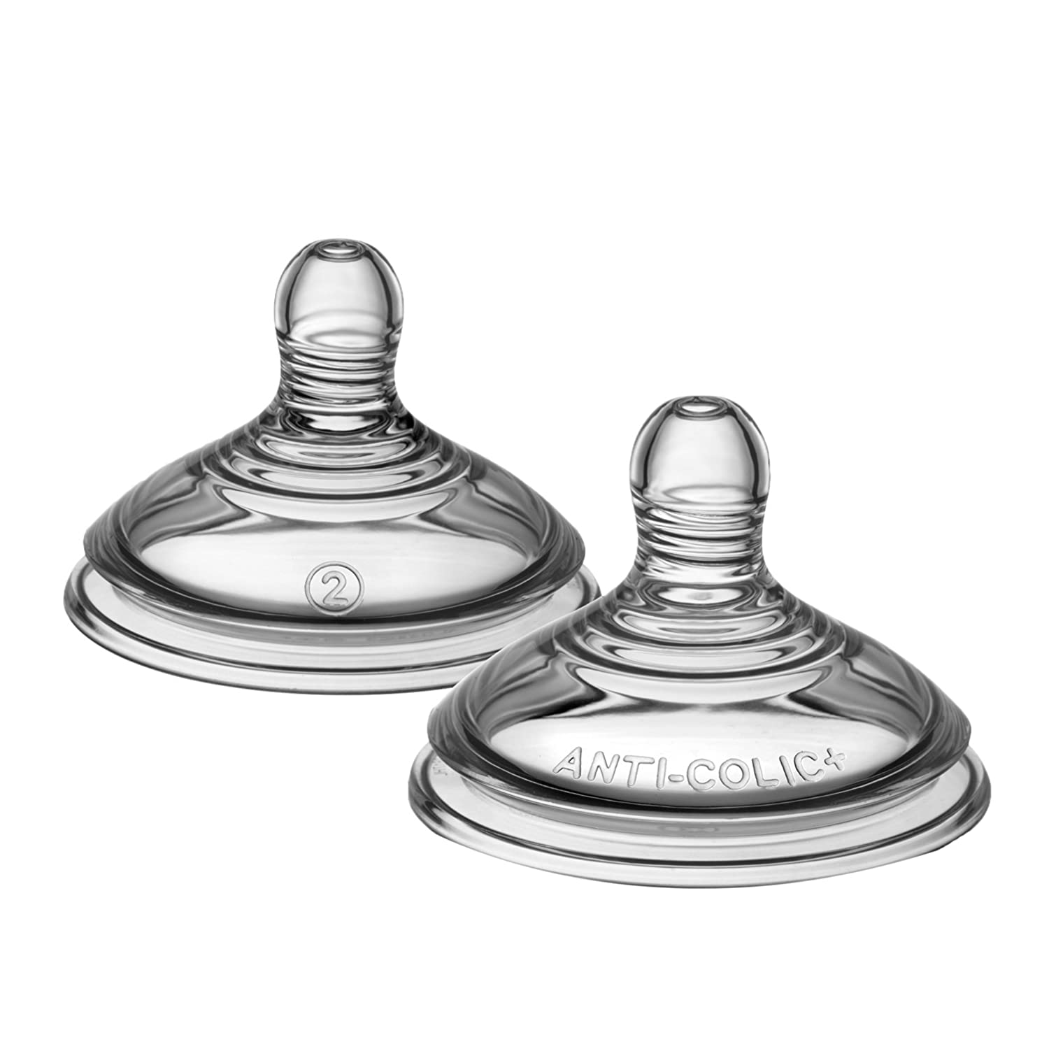 Tommee Tippee Advanced Anti-Colic Teat, Naturally Shaped, Soft Silicone, Medium Milk Flow, 3+ Months, Set of 2 (Colour and Design May Vary)