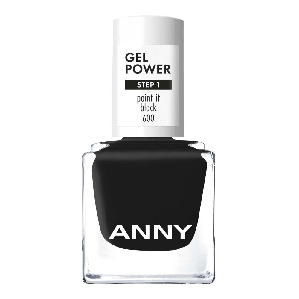 ANNY Gel Power Nail Polish - Gel Color Nail Polish without UV Lamp, Brilliant Shine & Lasts up to 12 Days, Chip & Scratch Resistant, Paint it Black - Deep Black - 8ml