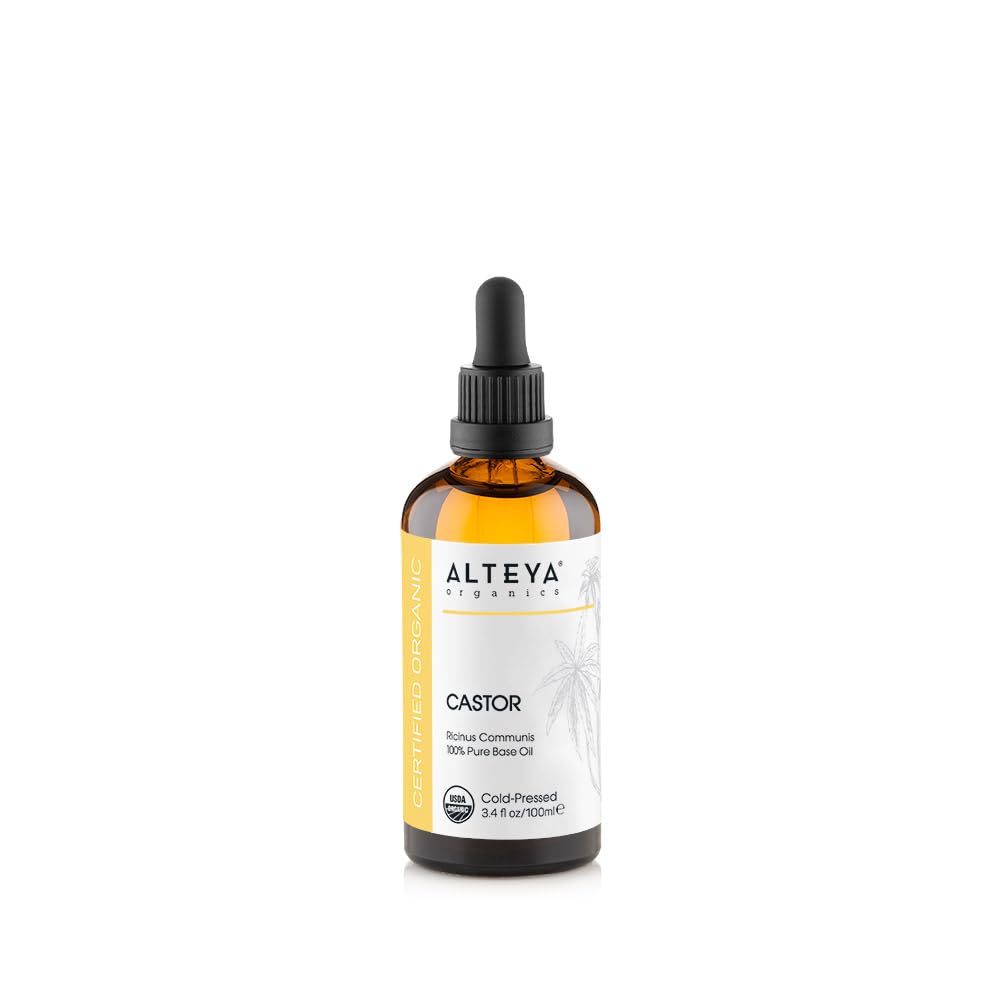Alteya Organic Castor Oil 100 ml - 100% USDA Certified Organic Pure Natural Cold Pressed Carrier Oil - Body, Hair, Lashes, Eyebrows - Nourish, Enhance Hair Growth - Premium Therapeutic Grade Treatment