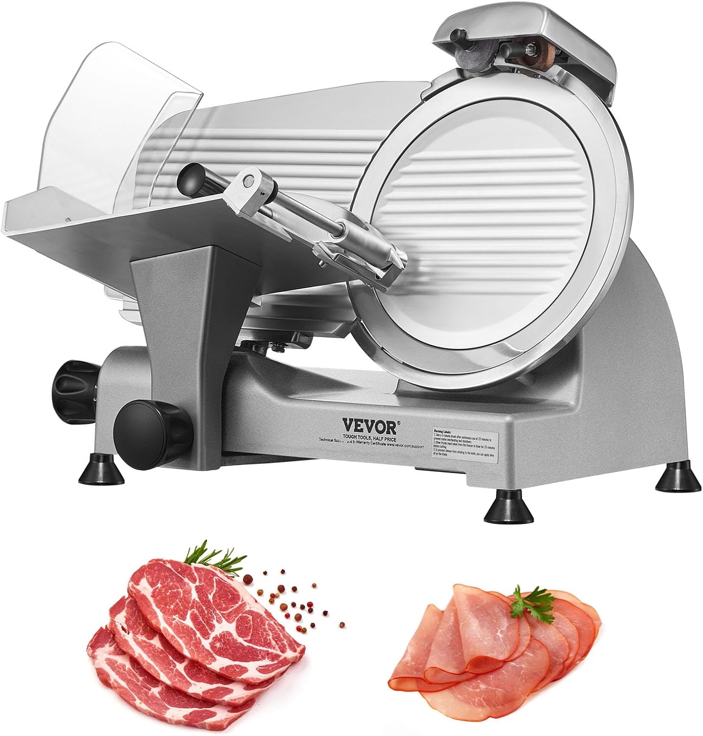 VEVOR Commercial Meat Slicer 340W Electric Slicer Food Cutter with 10\" Carbon Steel Blade, 0-15mm Adjustable Thickness for Meat, Cheese, Vegetables