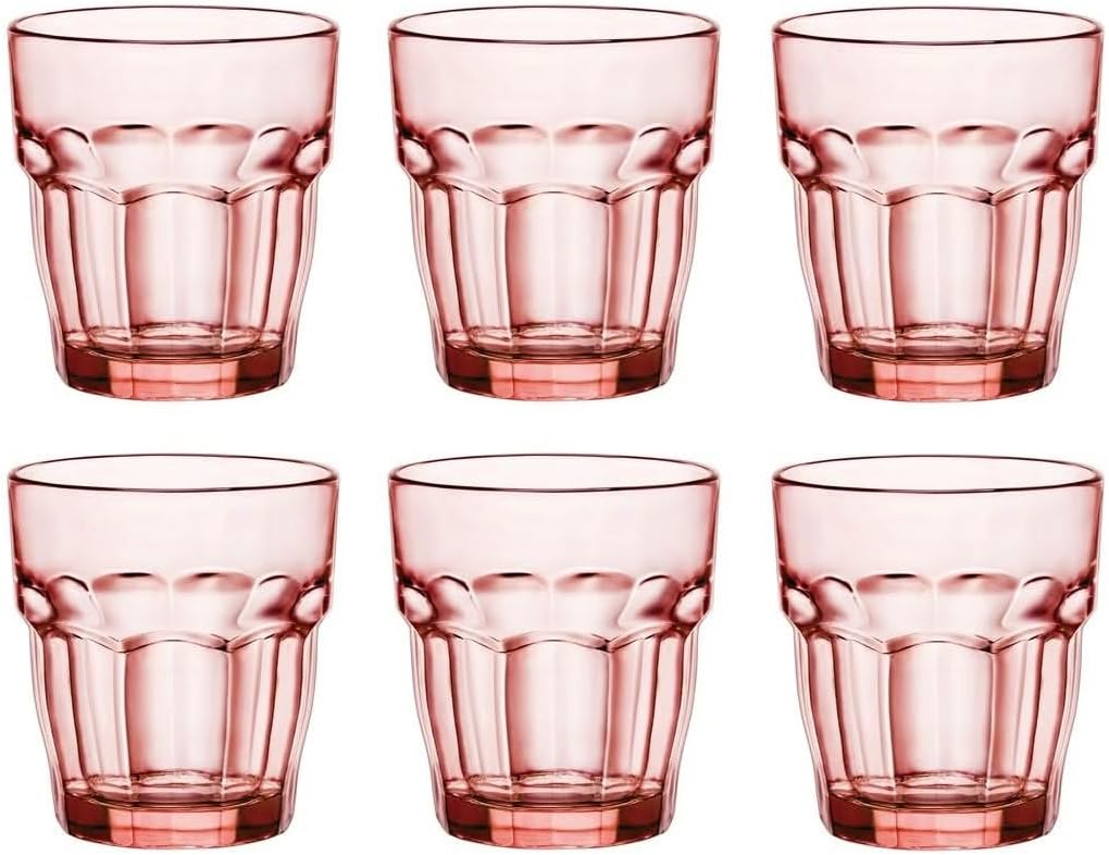 Bormioli Rocco Rock Bar Lounge Peach Whiskey 270ml, Peach Toughened Glass, Pack of 6