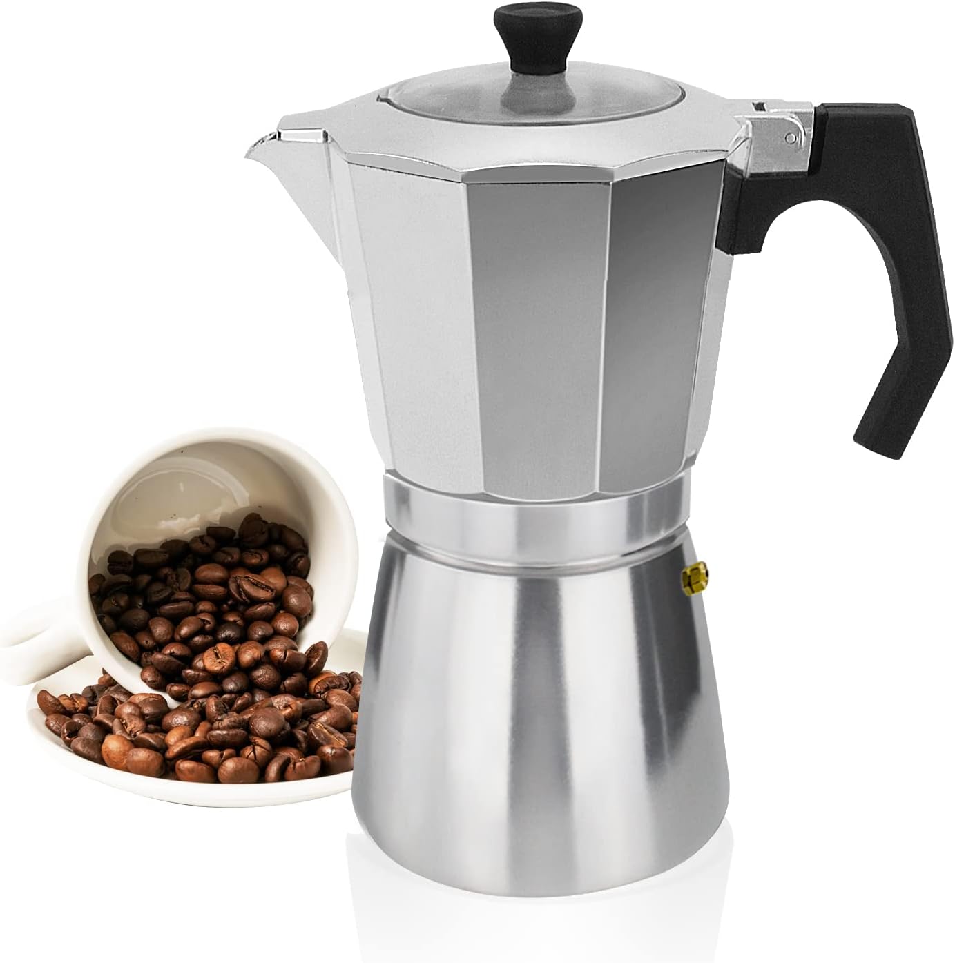 Rossetto Espresso Maker 9 Cups Aluminum Espresso Mocha Mocha Pot Italian Coffee Maker with Transparent Lid 450 Ml for Electric, Ceramic or Gas Hob