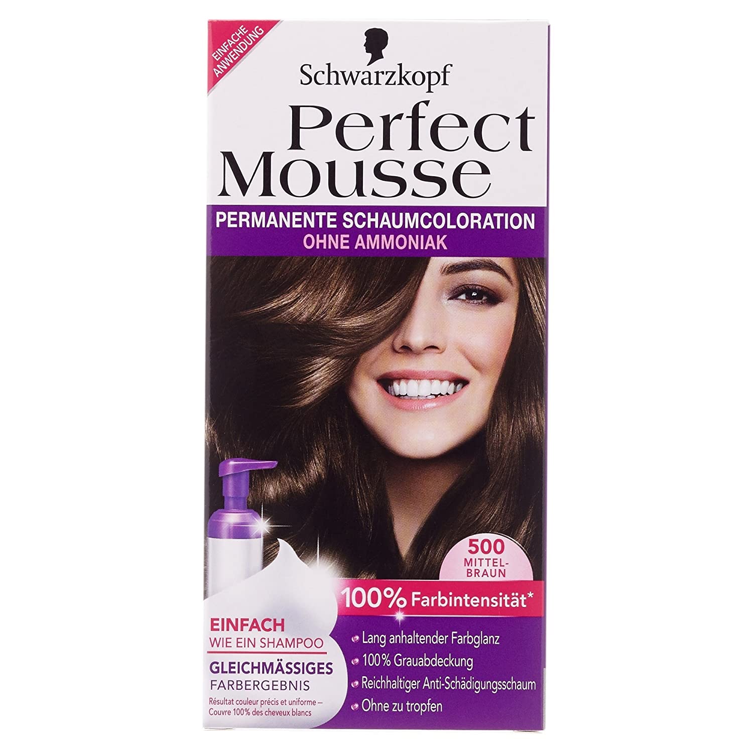 Schwarzkopf Perfect Mousse Permanent Color Level 3, 500 Medium Brown, ‎500