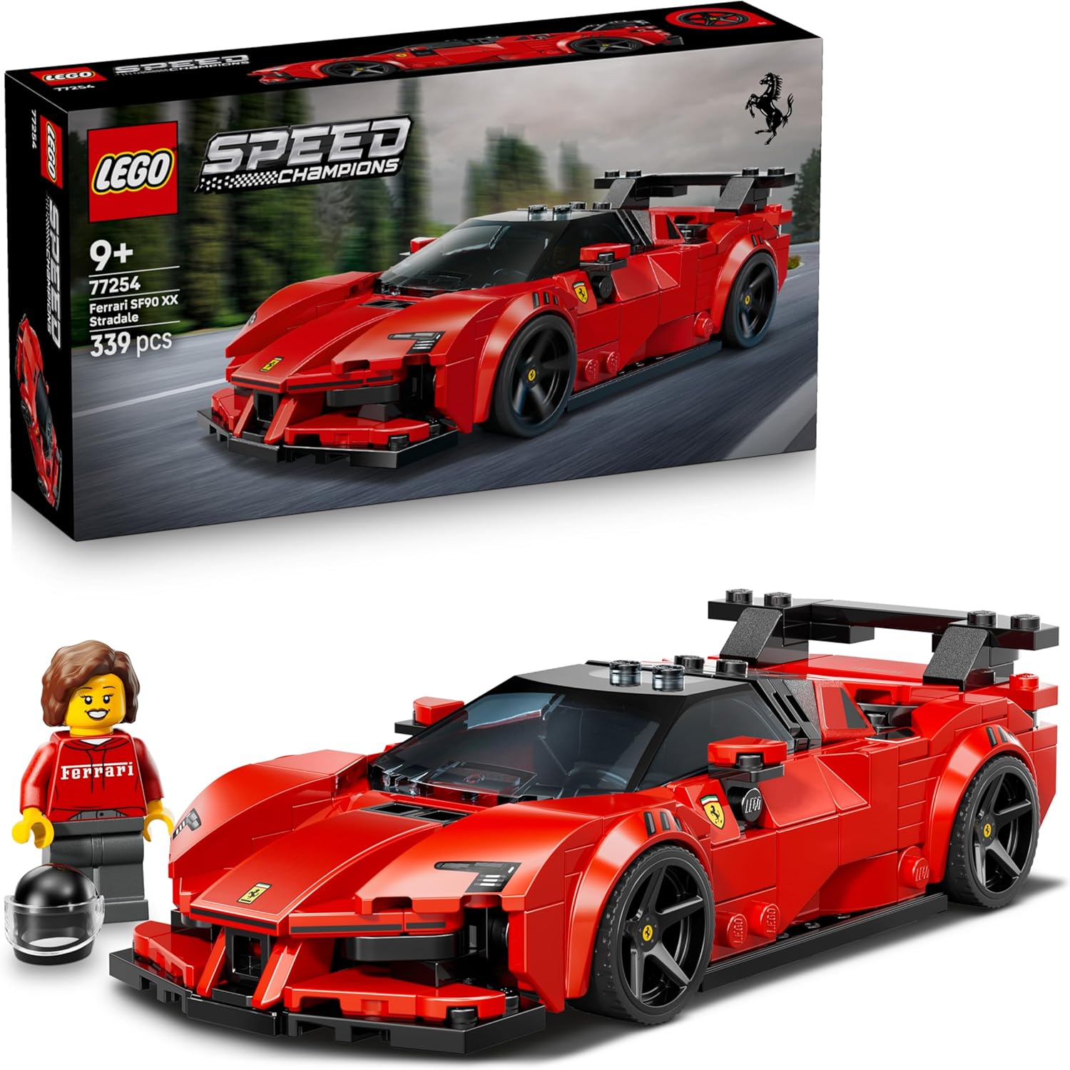 LEGO Speed ​​Champions Ferrari SF90 XX Stradale Sports Car - Model Building with Collectible Driver Mini Figure - Birthday Gift Idea for Boys from 9 Years and Motorsport Fans - 77254