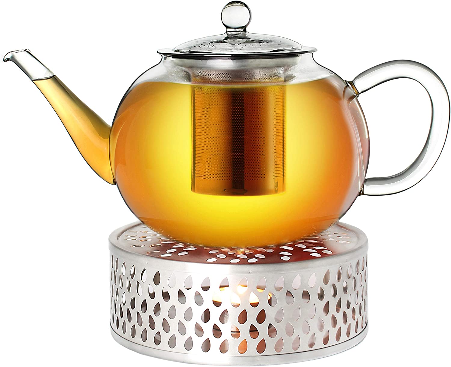 Creano Glass Teapot 800 ml 3-Part Tea Maker with Integrated Stainless Steel Strainer and Glass Lid.