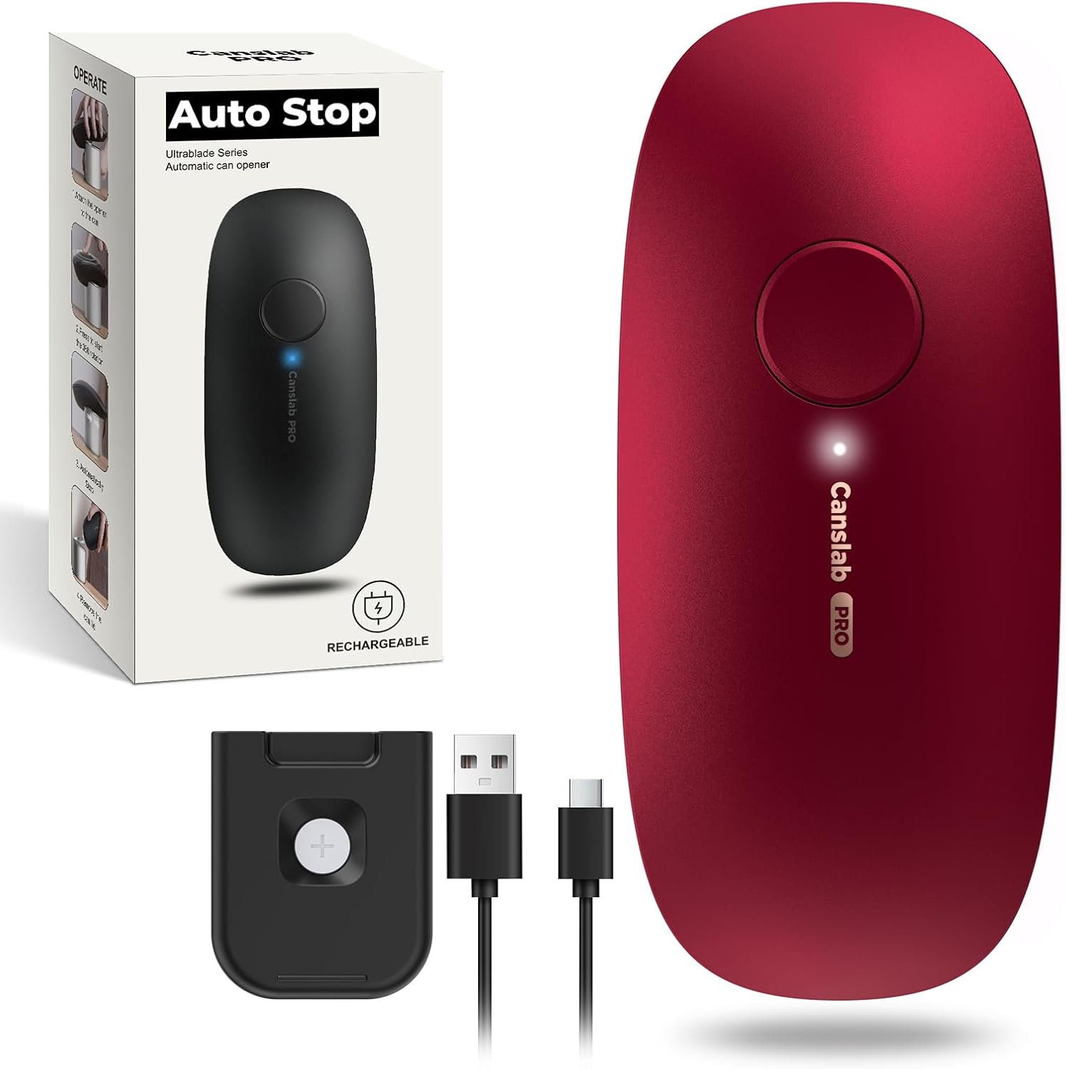 Canslab Ultrablade PRO Red Automatic Electric Can Opener for Seniors, Arthritis Patients, One Touch Side Cut, Smooth Cutting Surface, 360° Rotation & Automatic Stop, Wall Mounted