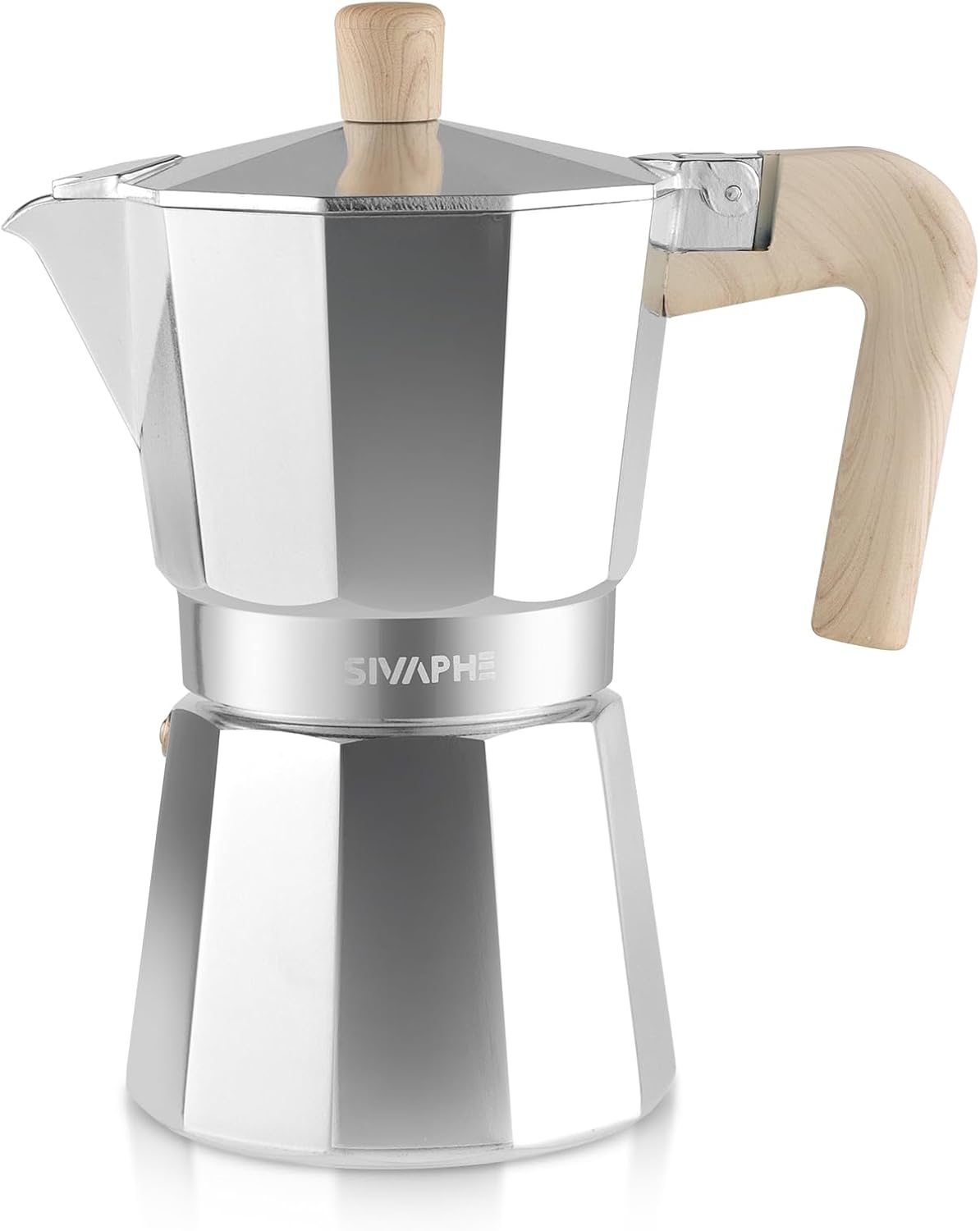 Sivaphe Store Sivaphe Espresso Coffee Machine 6 Cups / 300 ml Aluminium Moka Jug, Coffee Maker Moka Pot for Hob, Gas and Electric Hob, Heat Resistant Handle, Silver