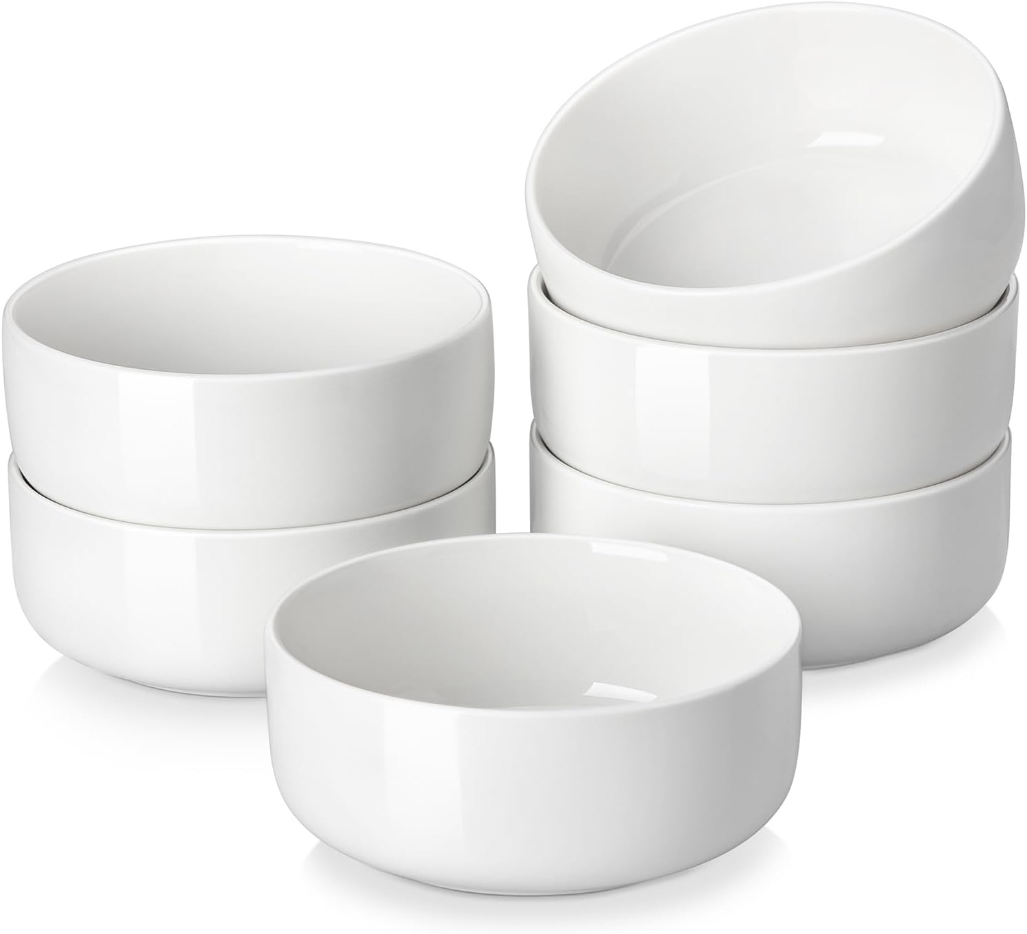 MALACASA Luna Cereal Bowls Set of 6, 640 ml Soup Bowls Porcelain Salad Bowl Set Dessert Bowls Breakfast Bowls Ceramic Large Bowls Set for Pasta, Salad, Fruit, White