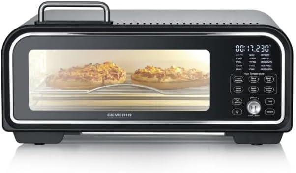 SEVERIN Serico PG 8575 Digital Pizza Oven, Electronic Pizza Oven with Digital Display and Safe-Touch Housing, Temperature Range 40 - 400°C, 20 Auto Programs, for Indoor and Outdoor Use, Black