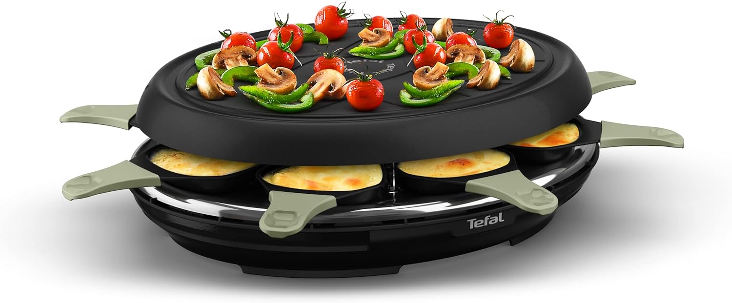 Tefal Raclette Neo Deco Eco Design 8 RE31E8, Raclette and Grill, 8 People, Non-Stick Coating, 2-in-1 Function, Energy Consumption, Recyclable Eco Design, Made in France
