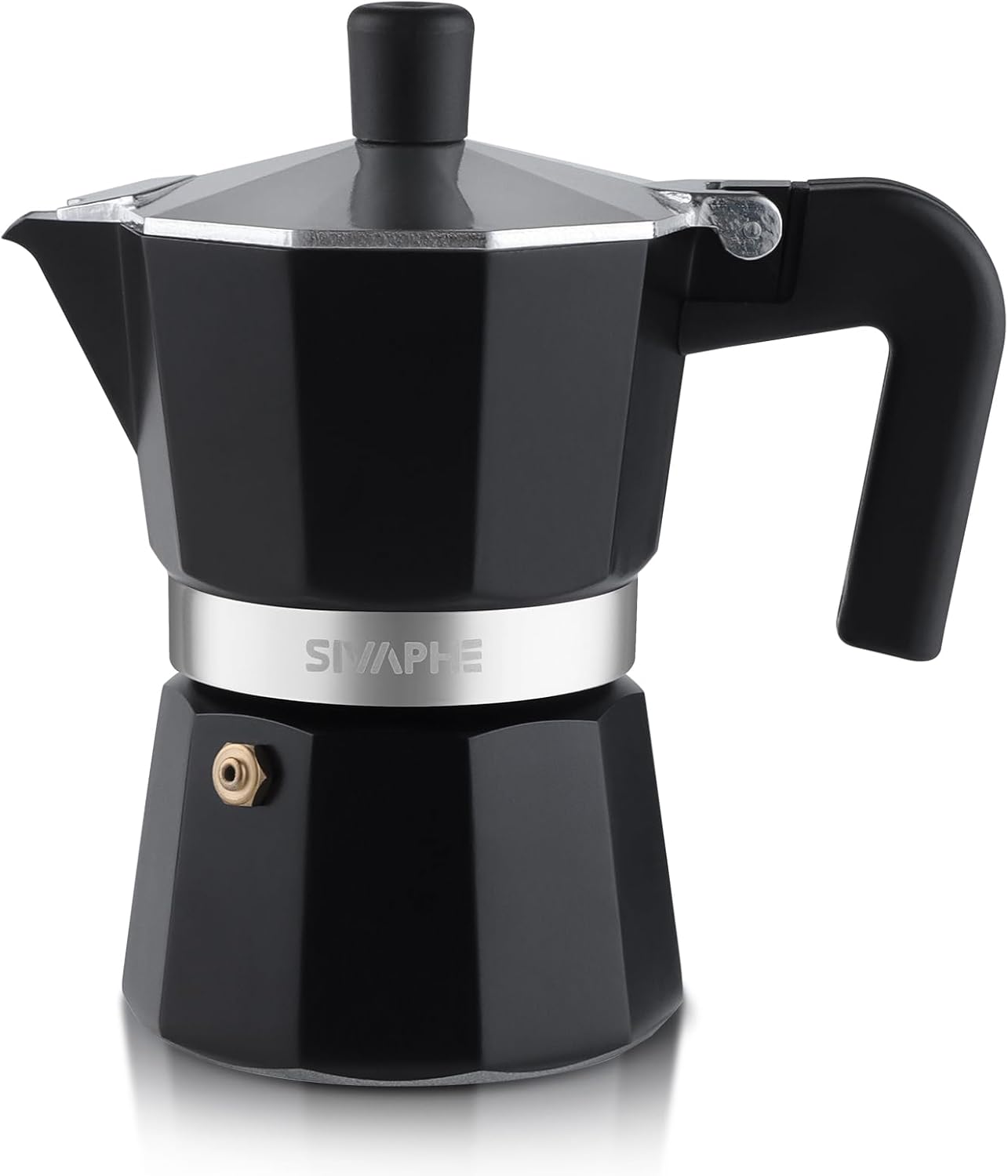 Sivaphe Store Sivaphe Aluminium Espresso Maker 3 Cups / 150 ml, Moka Pot with Heat Resistant Handle, Stove Coffee Machine for Stove, Gas and Electric Hob, Camping, Black