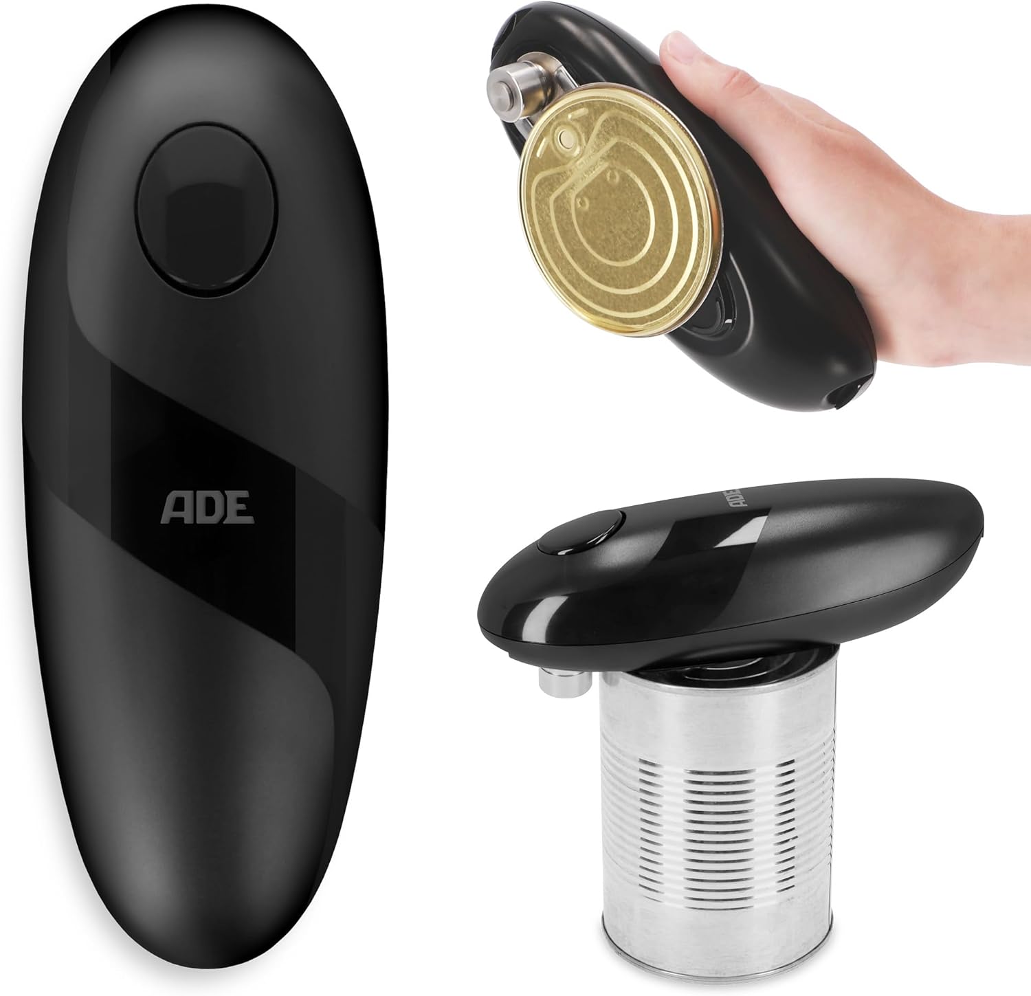 ADE Electric Can Opener | Perfect for Seniors | Practical Lid Opener with Magnet and Hook | No Sharp Edges | Includes Batteries