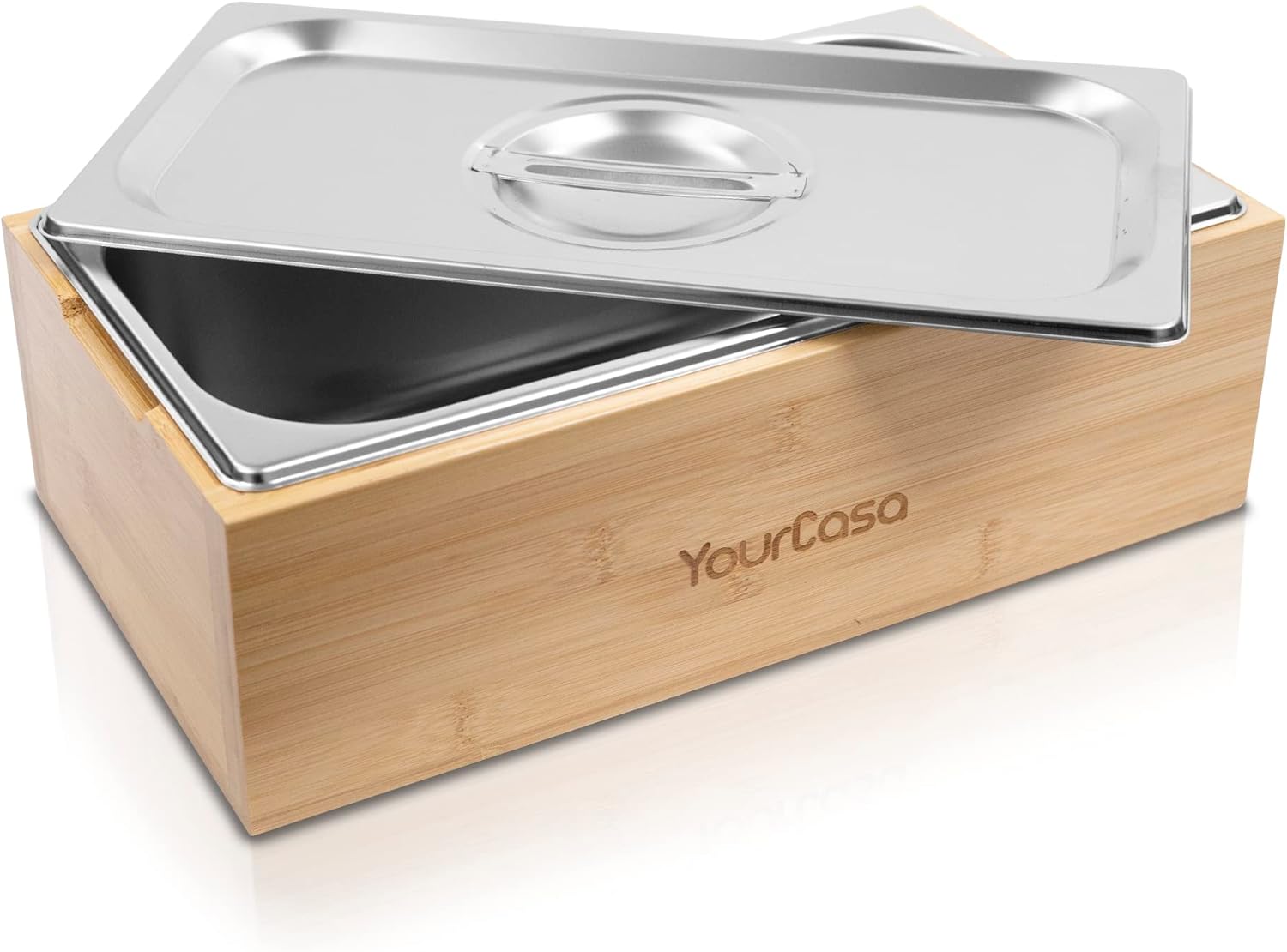 YourCasa Organic Kitchen Waste Bin, 4.3 L, Compost Bin in Natural Wood Design with Stainless Steel Insert and Lid, Dishwasher Safe, Odor-Proof and Plastic-Free, Small Organic Waste Bin for Organic