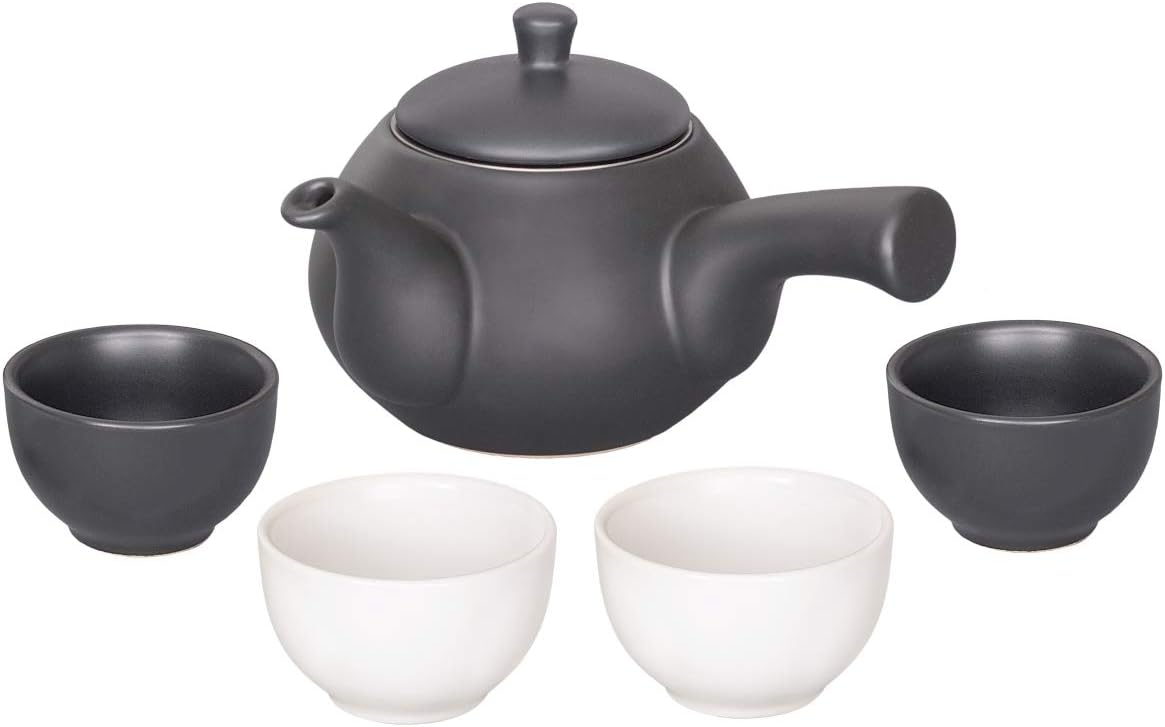 China-Trends Japanese tea set: teapot 500 ml with side handle and 4 tea cups 70 ml made of ceramic.