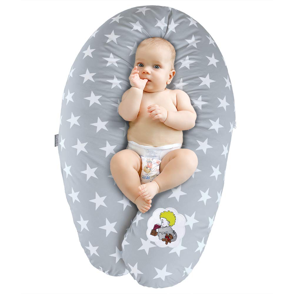 Sei Design Nursing Pillow Pregnancy Pillow with Zip Cover 190 x 30 cm - 170 x 30 cm Filling: fibre balls Stars Taupe