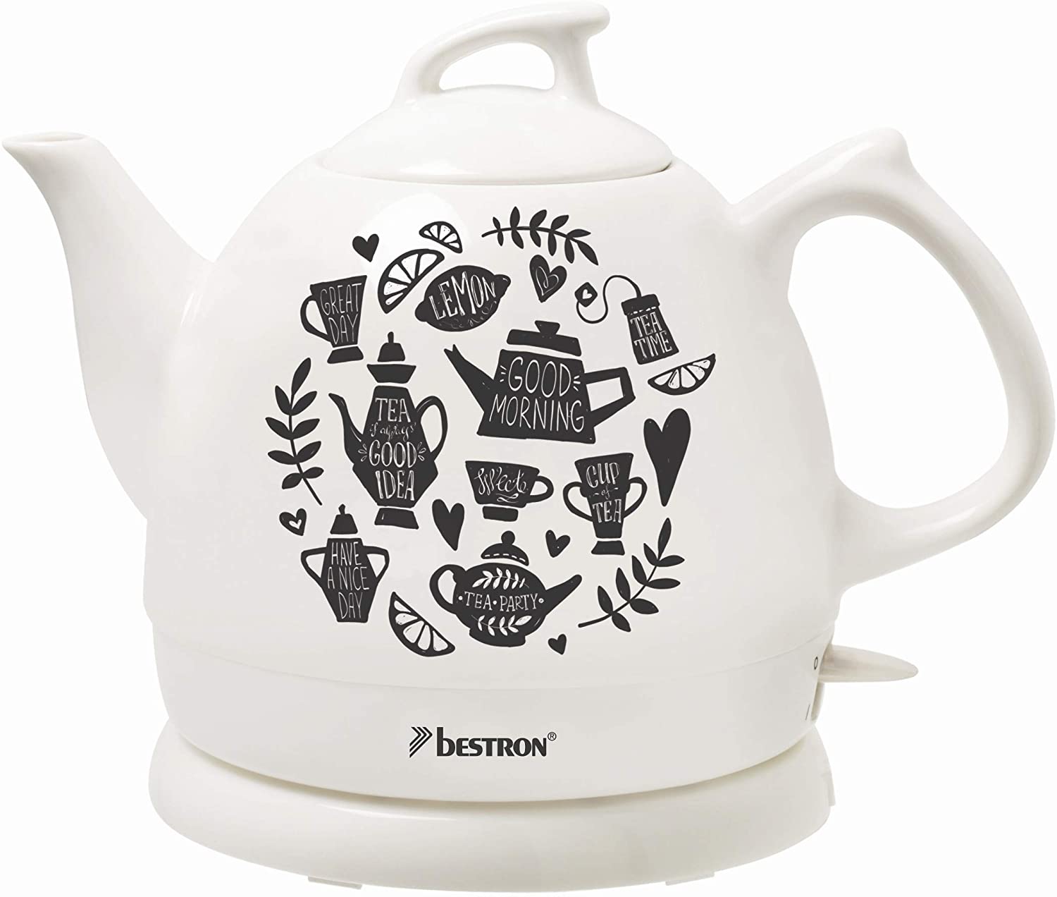 Bestron Retro Design Ceramic Kettle 0.8 Litre Approx. 1800 Watt Tea Party Print