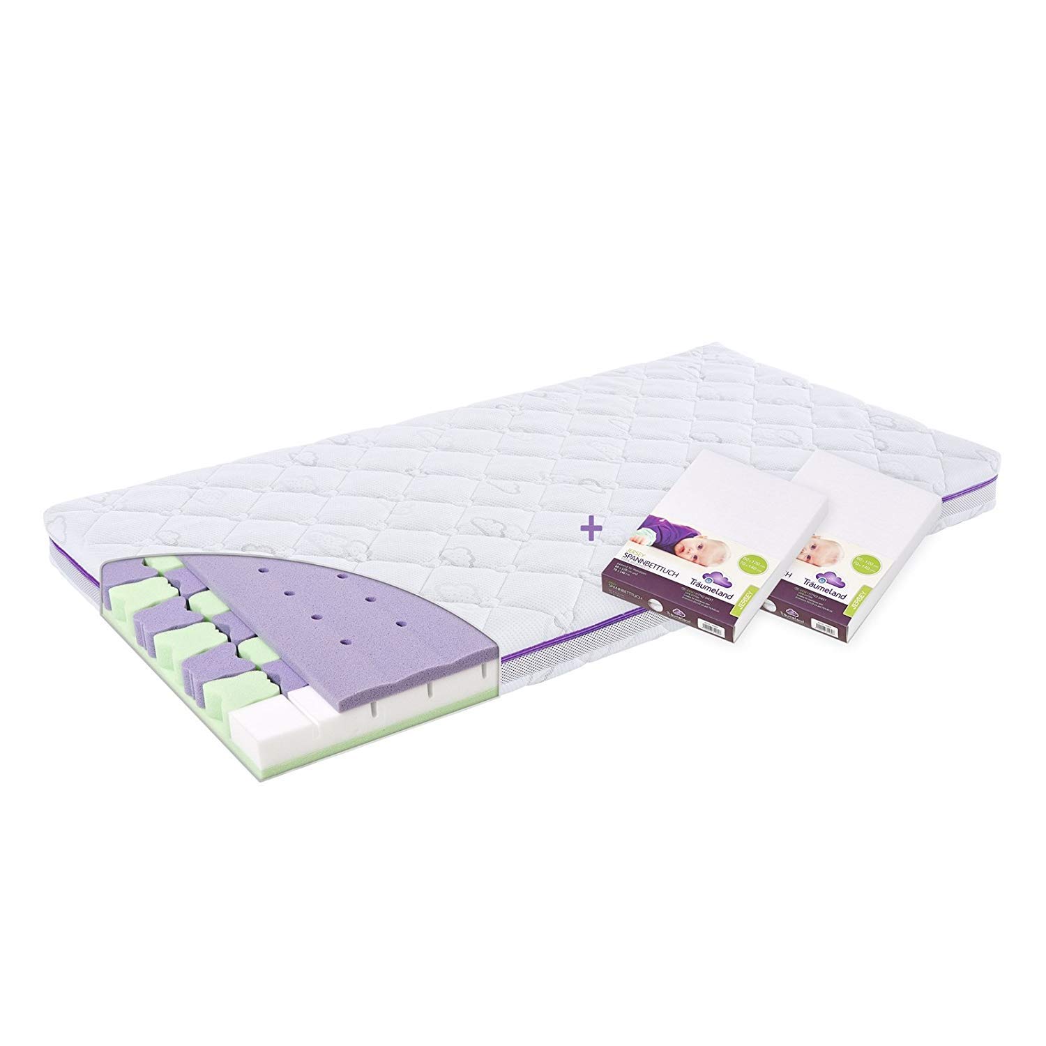 Traeumeland Träumeland Butterfly Set Mattress 60 x 120/2 Fitted Sheets Jersey White