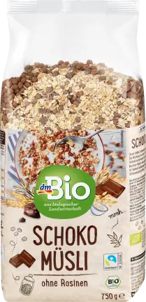 dmBio Muesli, chocolate without raisins, 750 g