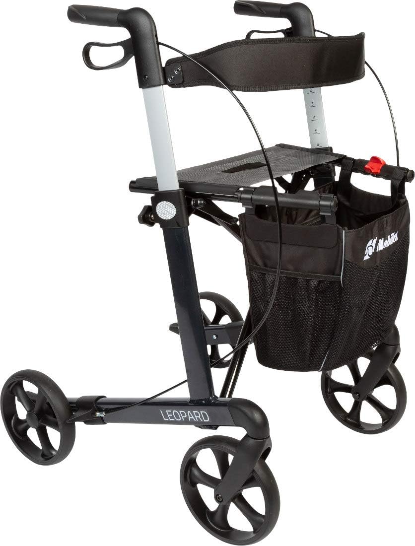 FabaCare Leopard Rollator with Single Hand Brake, Left Right, Lightweight Rollator, Foldable, with Full Equipment, up to 150 kg (Anthracite)