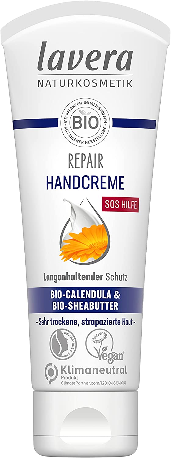 lavera Repair Hand Cream - Certified Natural Cosmetics - Vegan - Organic Calendula & Organic Shea Butter - 75 ml, ‎white
