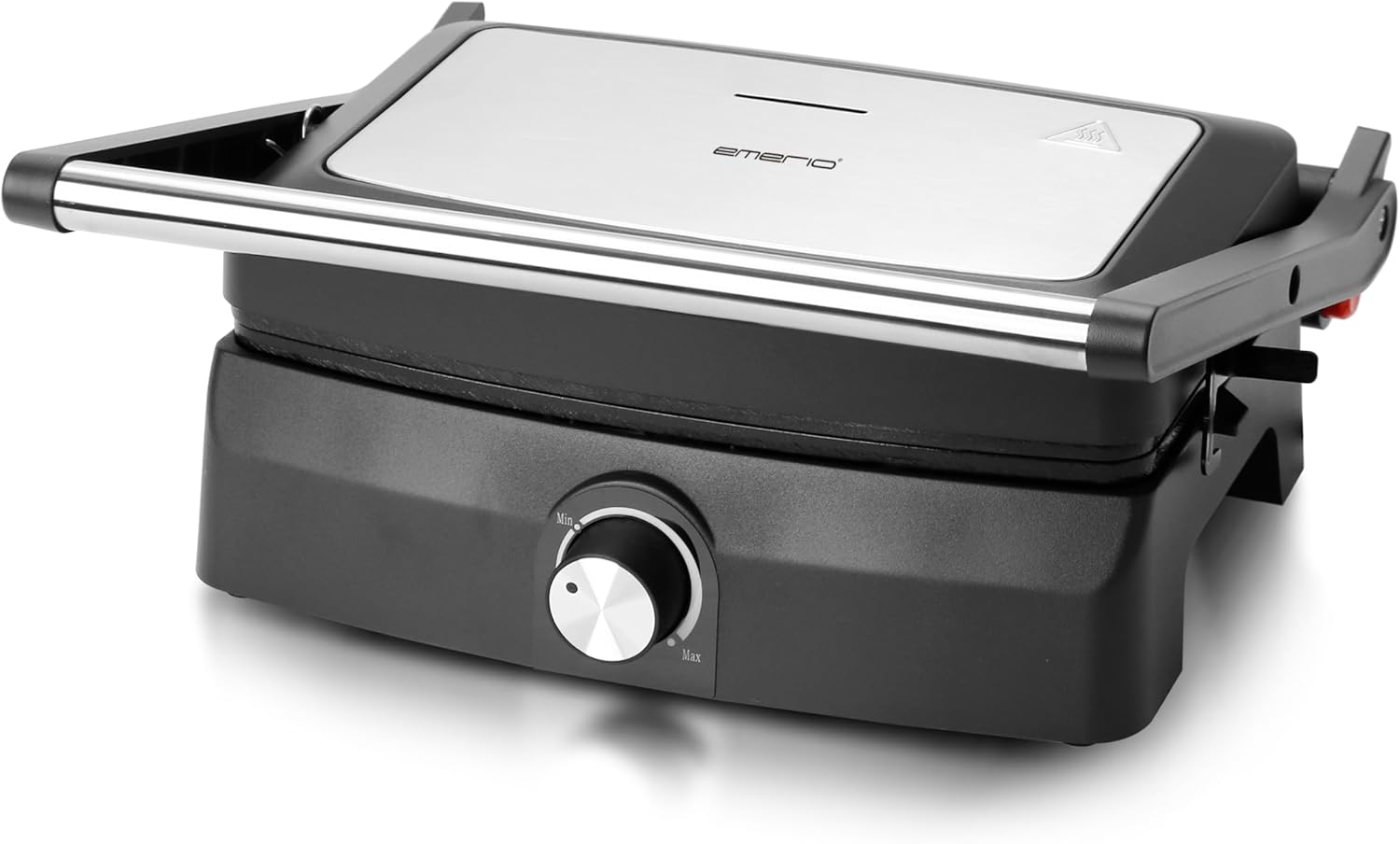 EMERIO Contact grill Panini grill, sandwich maker, table grill, grill surface 23 x 14.5 cm, non-stick coating, 750 W, low-fat grill, 180° opening, adjustable thermostat, stainless steel, CG-130861