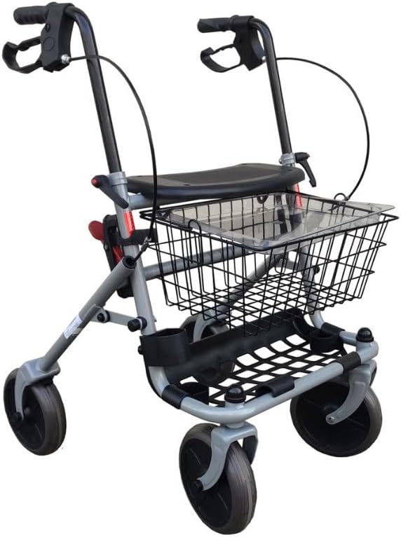 Height Adjustable Folding Scooter for Seniors with 4 Wheels, Seat, Shelf and Brakes