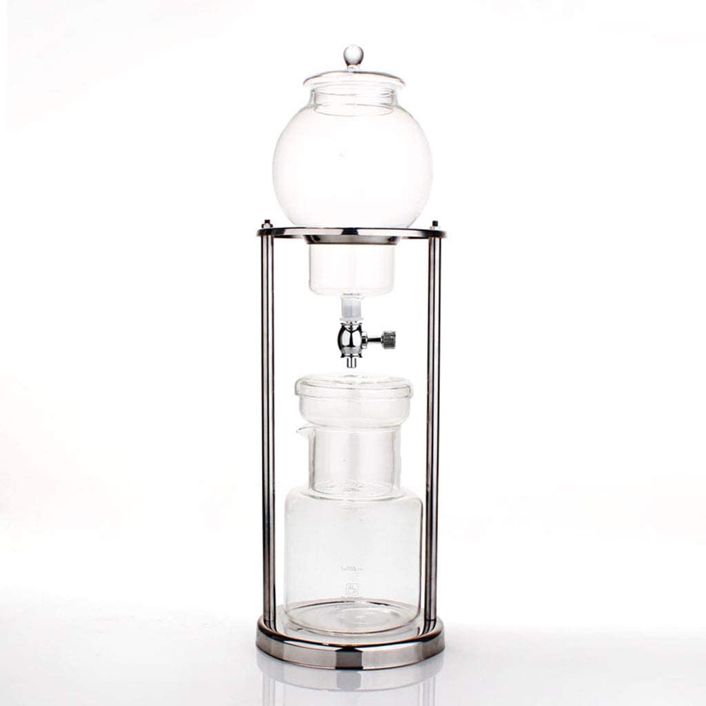 LINGJIE Cold Drip Ice Siphon Coffee Machine, Glass Carafe Coffee Maker for Cold Brew Cold Brew Coffee Machine with Cooling Element Filter for Water, Tea, Ice Coffee in the Office and at Home, Clear