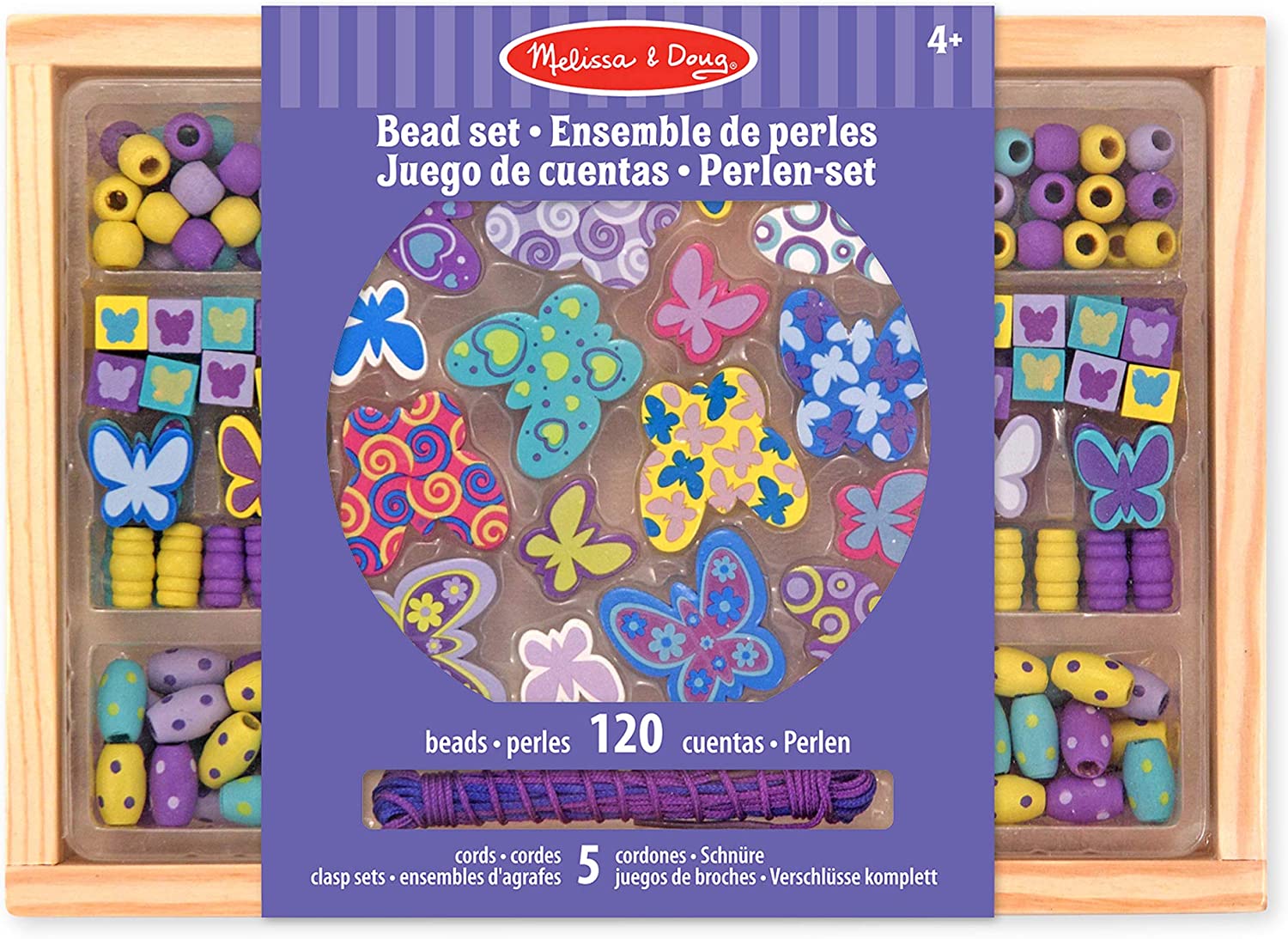 Melissa & Doug Wooden Beads Set Butterflies (120 Beads) & Doug Wooden Beads Set Cute Hearts (120 Beads)