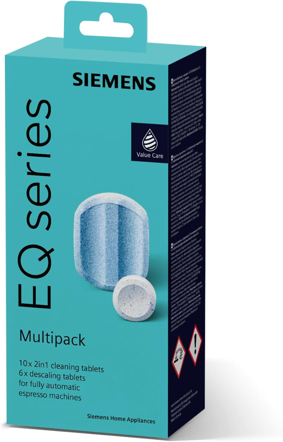 Siemens Multipack TZ80003A, Contents: 1 x 10 Cleaning Tablets (2.2 g Each) and 2 x 3 Descaling Tablets (36 g Each), for EQ-Series Fully Automatic Coffee Machines, White