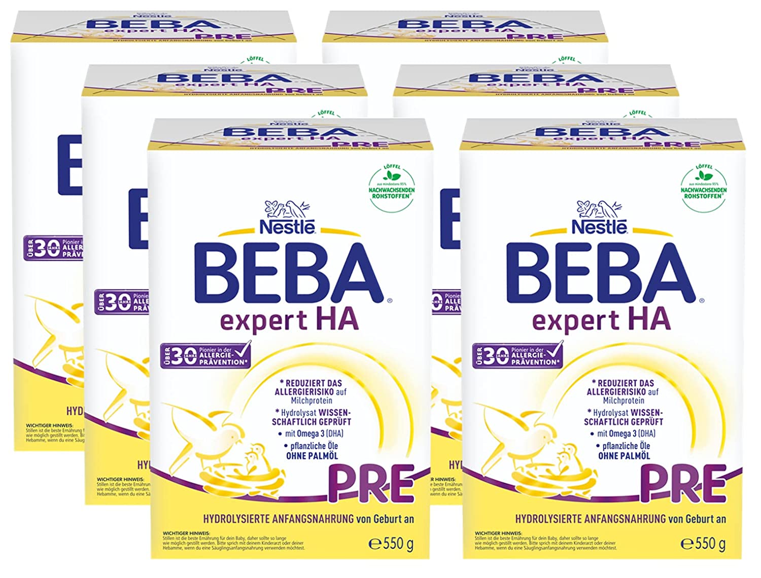 Nestlé BEBA EXPERT HA PRE Hydrolysierte Anfangsnahrung, Säuglingsnahrung von Geburt an, 6er Pack (6 x 550g)