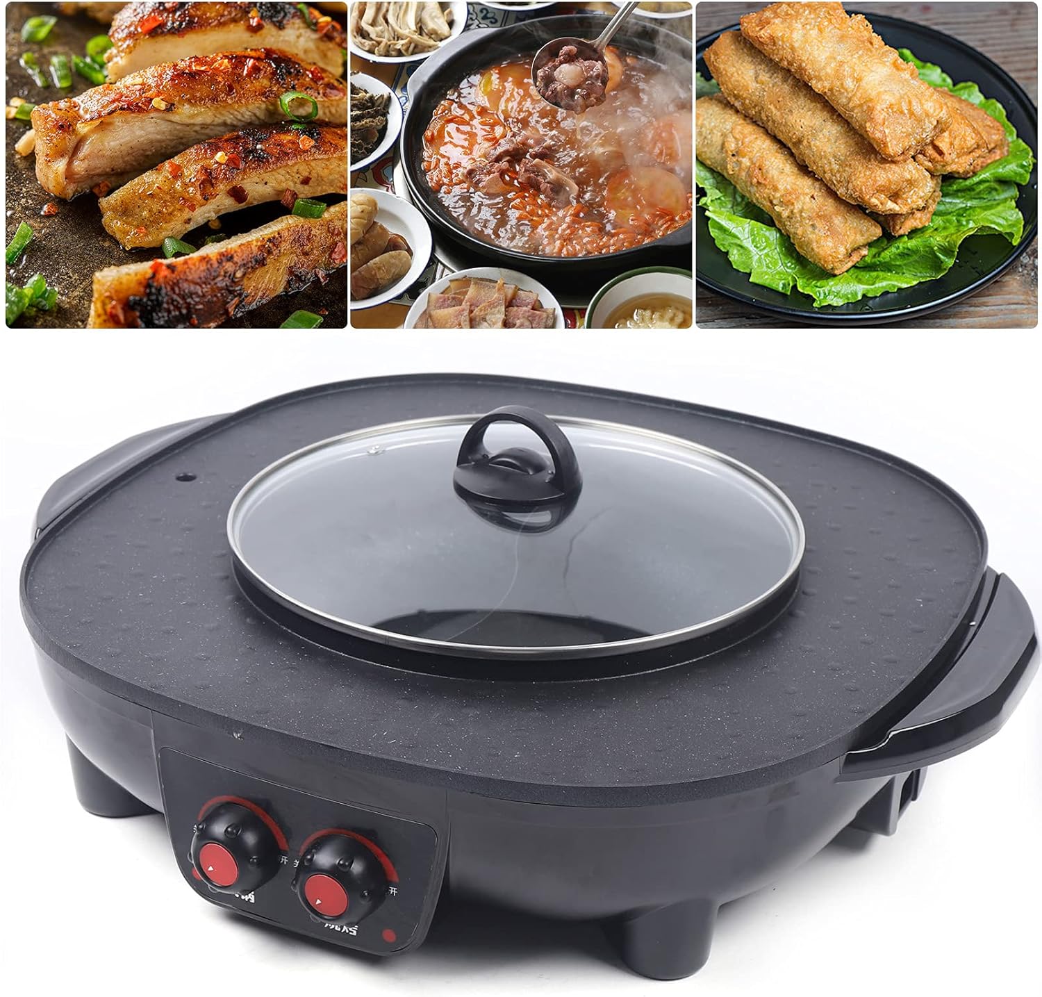 NadineDutol 2100W Electric Hot Pot, 2-in-1 Hotpot Pot and Raclette Grill, Table Grill and Soup Pot Can Be Removable, Split Shabu Grill Pot for 5-6 People