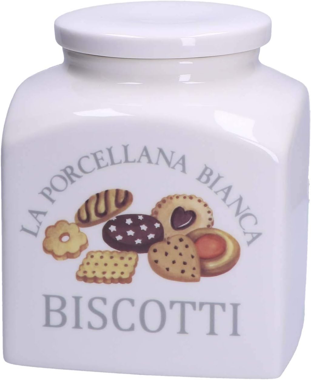La Porcelain, White, Porcelain Biscuit Jar, Decorated in Gift Box, Storage, Jars and Containers - Kitchen - Porcelain - 3500cc; 15.5x15.5x20cm