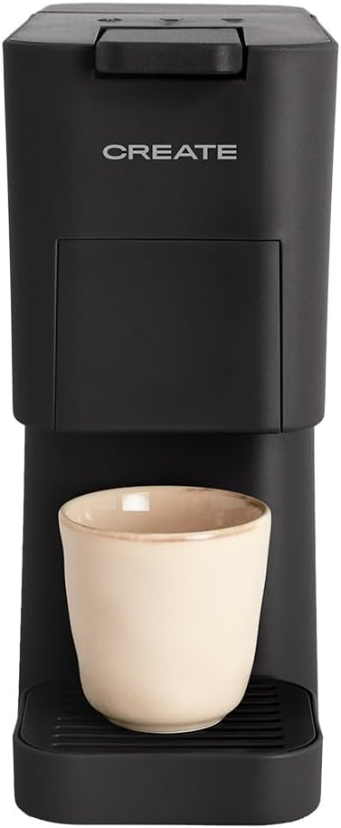 CREATE THERA STUDIO Espresso Coffee Maker and Ground Coffee, Black, Touch Control Panel, 19 Bar, Programmable, 3 Interchangeable Adapters, Anti-Vibration System, 1450 W