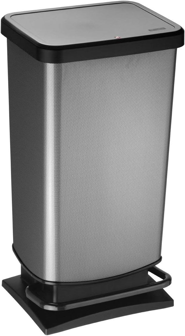 Rotho Paso Rubbish Bin 40 L with Pedal and Lid, Plastic (PP) BPA-Free, Carbon Metallic, 40 L (35.3 x 29.5 x 67.6 cm)