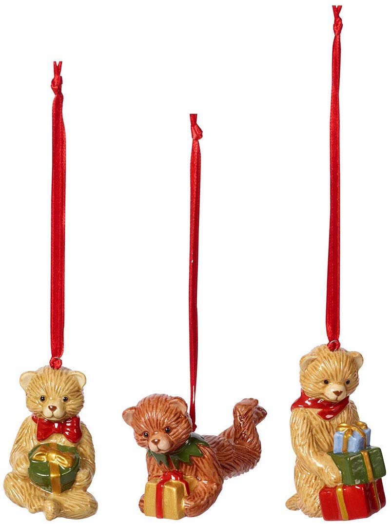 Villeroy & Boch Nostalgic Ornaments Teddy Set of 3 Hard Porcelain Colourful