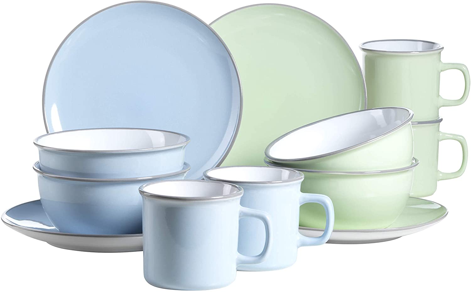 Maser MÄSER MAILA Ceramic Breakfast Set Green and Blue 12 Piece Breakfast Set