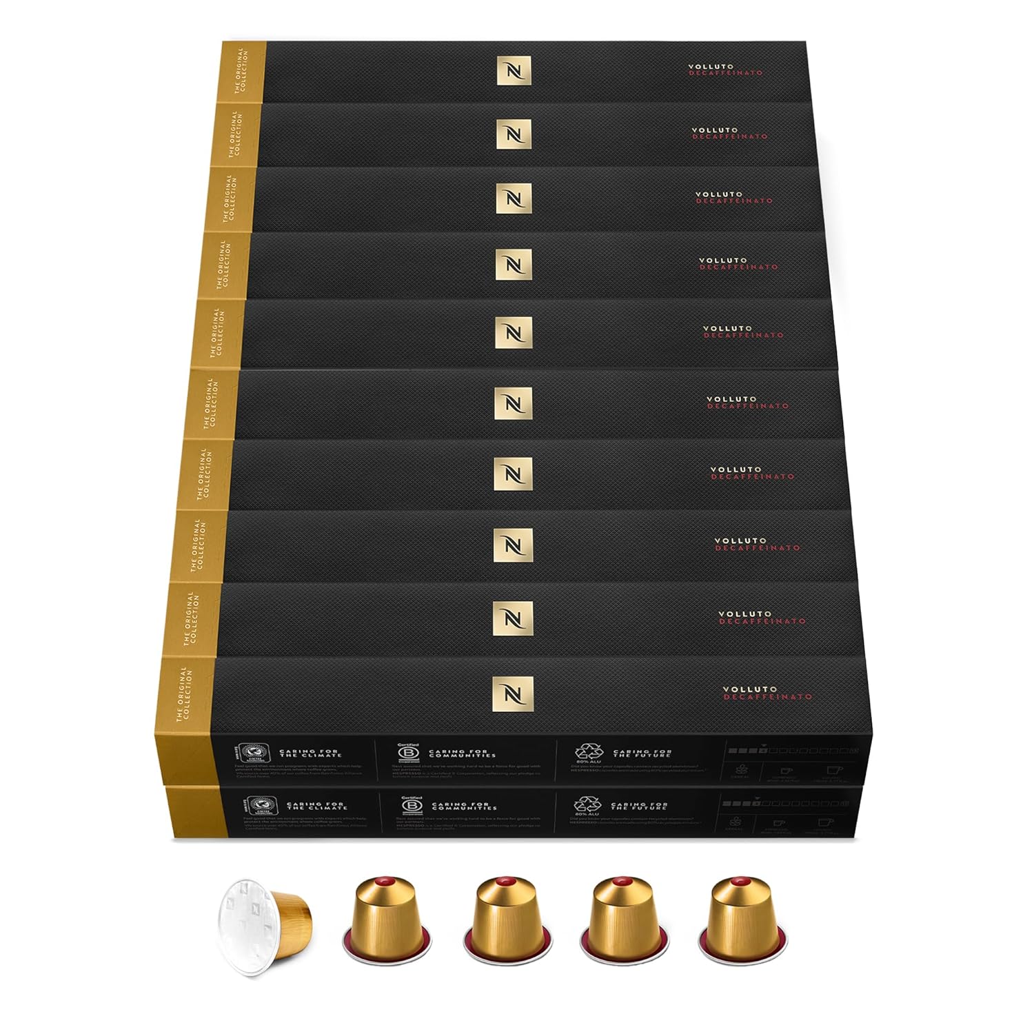 NESPRESSO Original Volluto Decaffeinato Arabica Coffee without Caffeine Medium Roast Ideal for Espresso & Lungo Compatible with Original Capsule Machines 200 Coffee Capsules