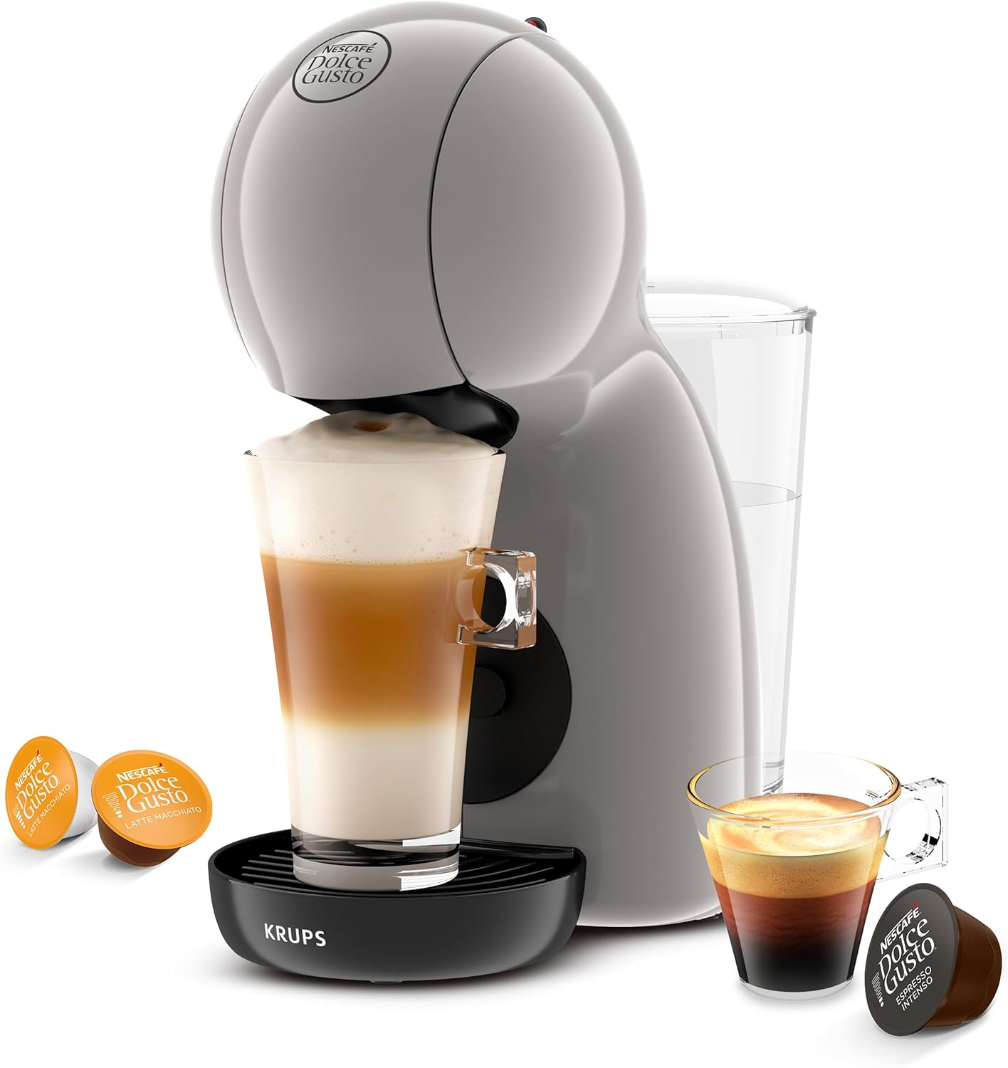 Krups Nescafé Dolce Gusto Piccolo XS Coffee Capsule Machine, Removable Water Tank 0.8 Litres, Hot and Cold Drinks, 1500 Watt, 15 Bar Pump Pressure, Eco Mode, Particularly Compact, Taupe, KP1A3AF0