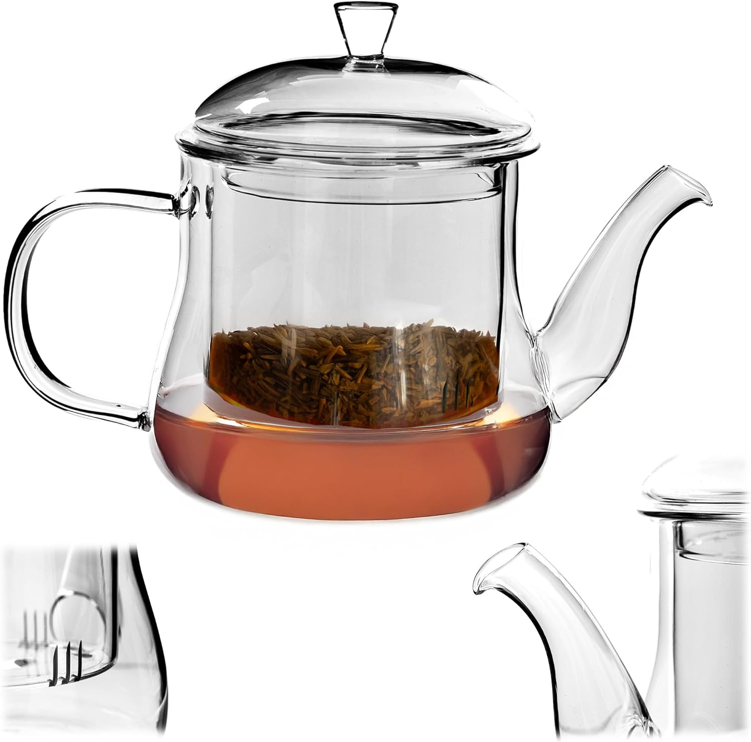 KADAX Glass Teapot 1L Heat Resistant Glass Jug with Strainer Insert for Loose Tea, Glass Teapot with Lid and Strainer, Tea Maker, Pot with Tea Strainer