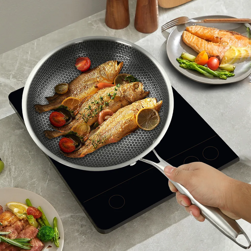 GreatDEshop2021 Honeycomb pan with handle, stainless steel frying pan, frying pan, The frying pan