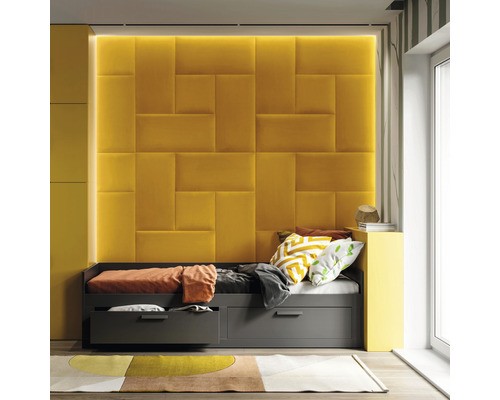 Wall cushion Matt Velvet sulfur yellow velvet look 30 x 60 cm