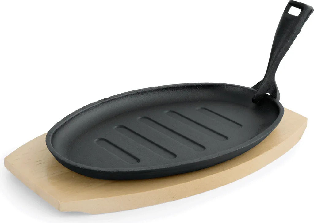 WAS Germany Serving Pan with Wooden Trivet and Detachable Serving Handle 27 x 17.5 x 2 cm Cast Iron