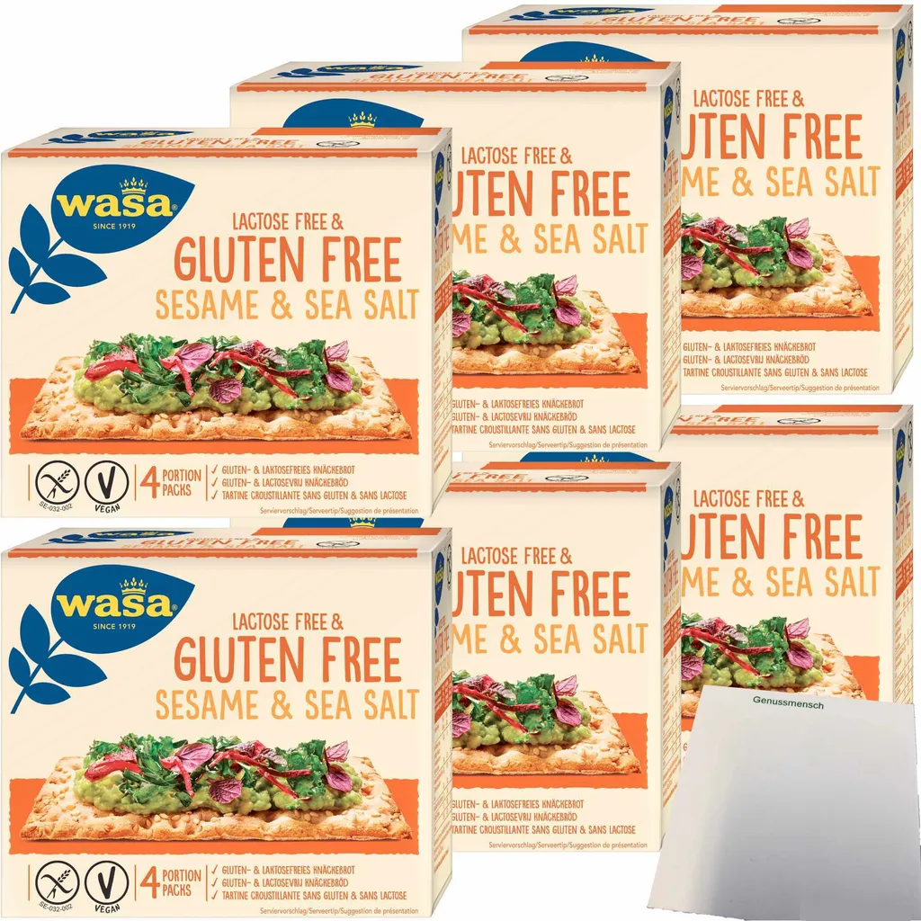 Wasa Crispbread Gluten and Lactose-free with Sesame and Sea Salt 6-pack (6x240g pack) + usy Block