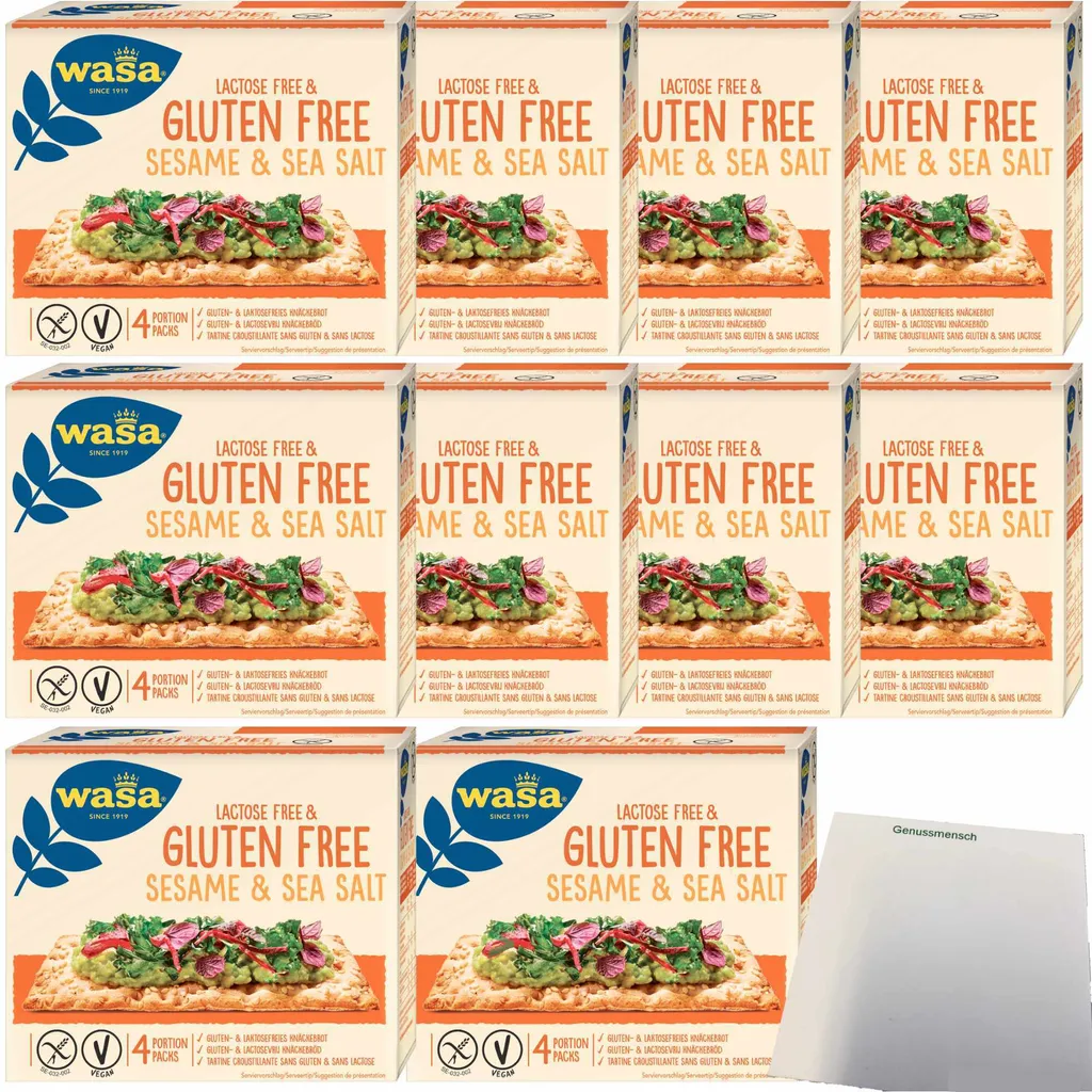 Wasa Crispbread Gluten and Lactose-free with Sesame and Sea Salt PU (10x240g Pack) + usy Block