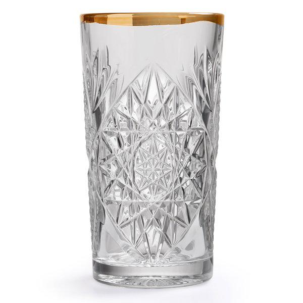Libbey Water glass, juice glass, long drink glass Hobstar with wavy gold rim